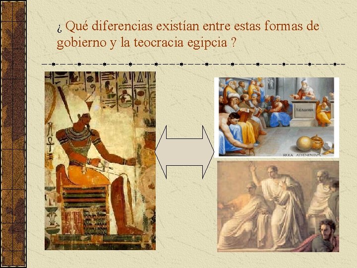 ¿ Qué diferencias existían entre estas formas de gobierno y la teocracia egipcia ? ¿ Qué diferencias existían entre estas formas de gobierno y la teocracia egipcia ?