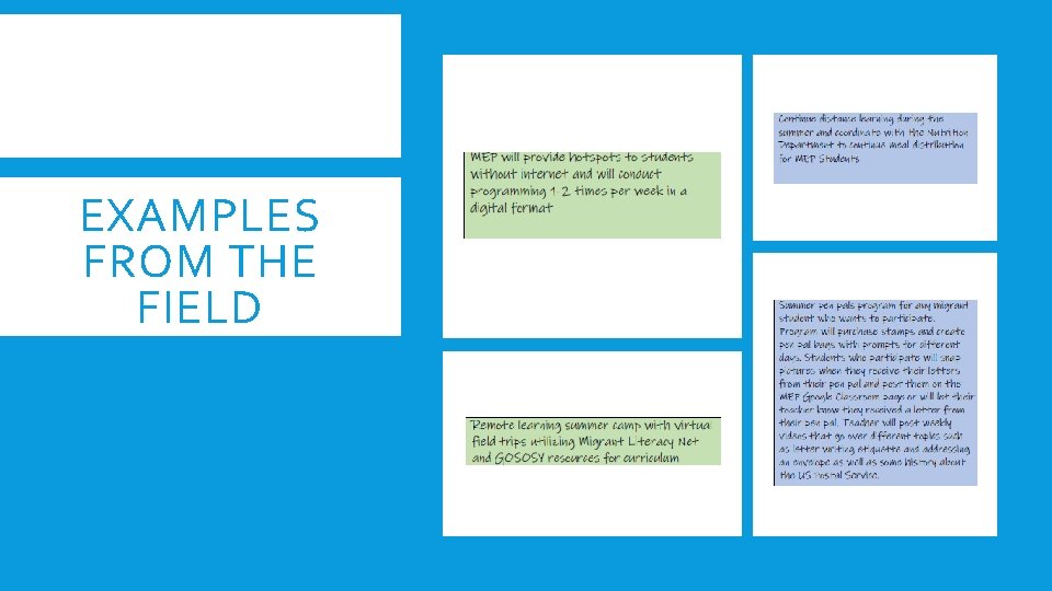 EXAMPLES FROM THE FIELD 