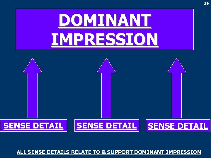 29 DOMINANT IMPRESSION SENSE DETAIL ALL SENSE DETAILS RELATE TO & SUPPORT DOMINANT IMPRESSION