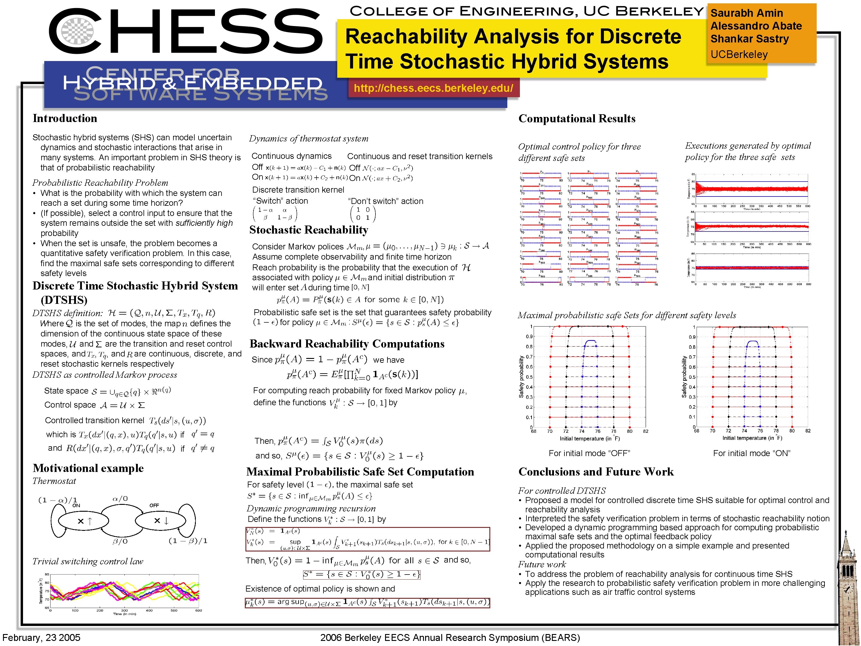 Reachability Analysis for Discrete Time Stochastic Hybrid Systems Saurabh Amin Alessandro Abate Shankar Sastry