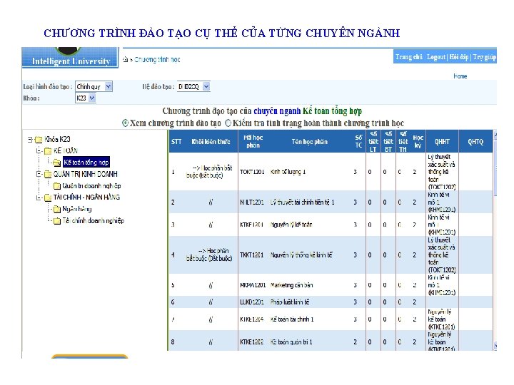 CHƯƠNG TRÌNH ĐÀO TẠO CỤ THỂ CỦA TỪNG CHUYÊN NGÀNH 