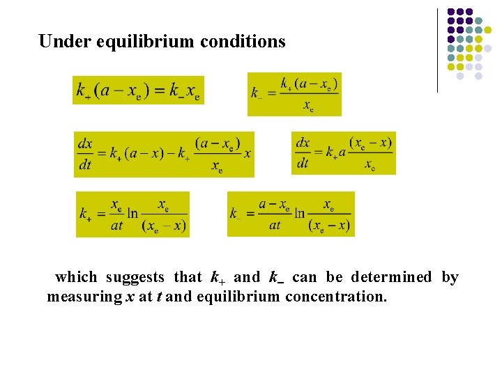 Under equilibrium conditions which suggests that k+ and k can be determined by measuring