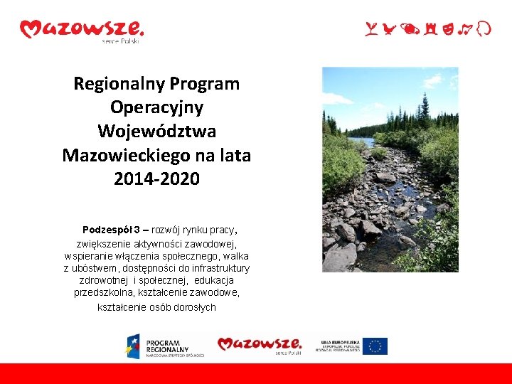 Regionalny Program Operacyjny Województwa Mazowieckiego na lata 2014 -2020 Podzespół 3 – rozwój rynku