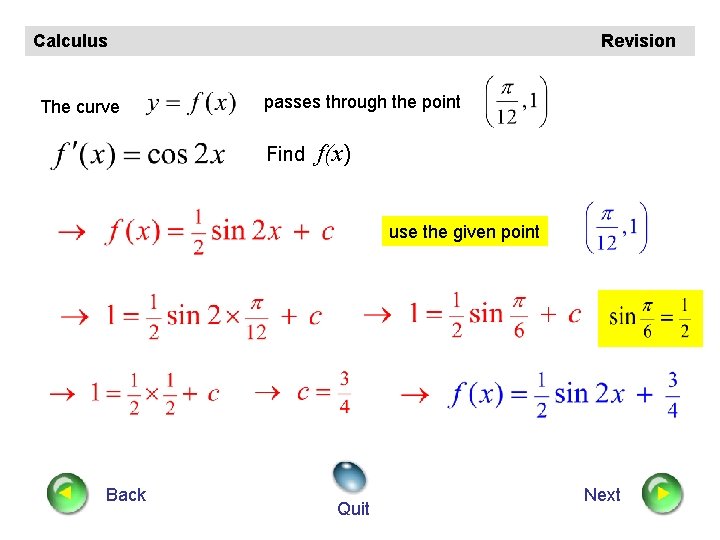 Calculus The curve Revision passes through the point Find f(x) use the given point