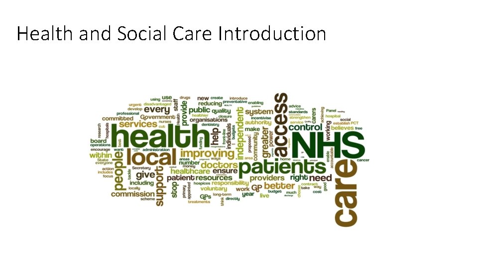 Health and Social Care Introduction Health and Social Care Introduction