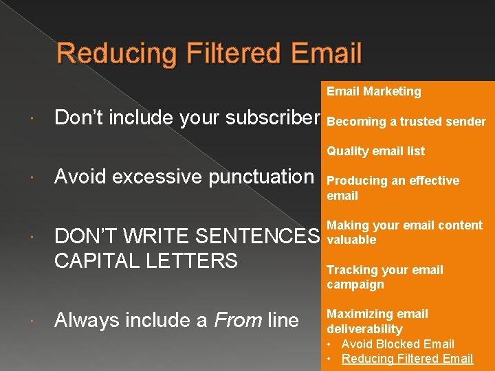 Reducing Filtered Email Marketing Don’t include your subscriber’s. Becoming first name a trusted sender