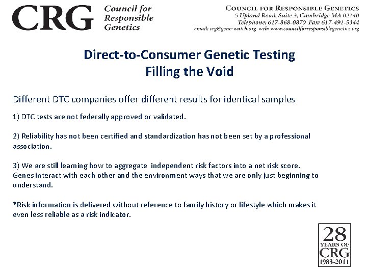 Direct-to-Consumer Genetic Testing Filling the Void Different DTC companies offer different results for identical