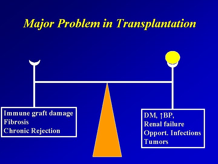 Major Problem in Transplantation Immune graft damage Fibrosis Chronic Rejection DM, ↑BP, Renal failure