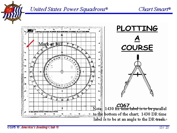 United States Power Squadrons® Chart Smart® Mark at 303 Note: 1430 fix time label