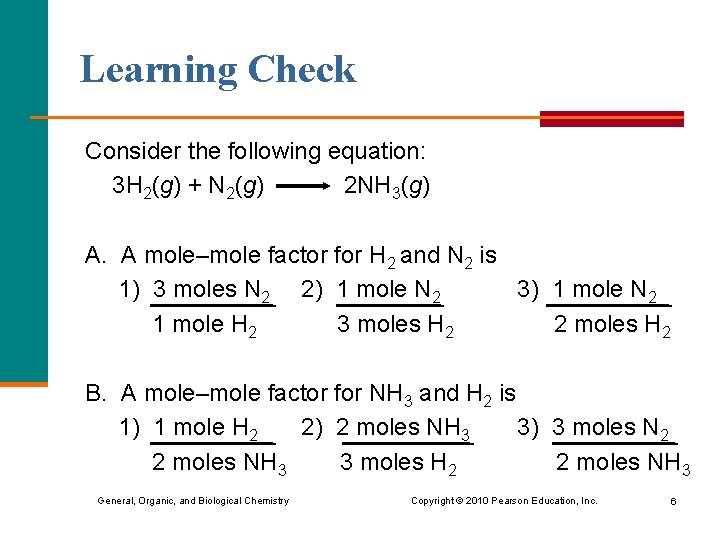 Chapter 6 Chemical Reactions and Quantities Mole Relationships
