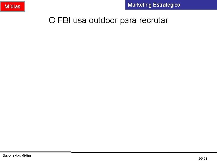 Mídias Marketing Estratégico O FBI usa outdoor para recrutar Suporte das Mídias 25/`53 Mídias Marketing Estratégico O FBI usa outdoor para recrutar Suporte das Mídias 25/`53
