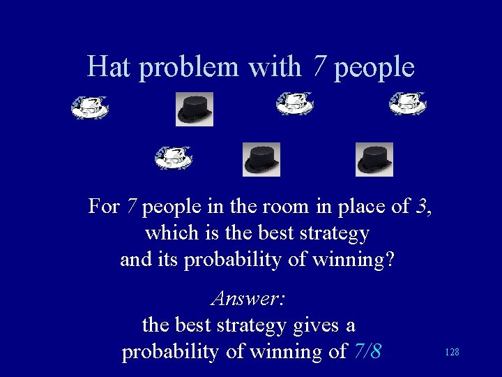 Hat problem with 7 people For 7 people in the room in place of