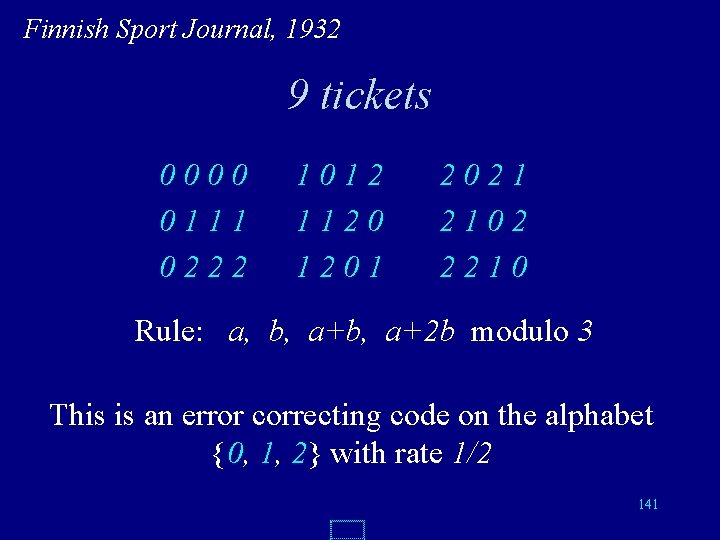 Finnish Sport Journal, 1932 9 tickets 0000 0111 0222 1012 1120 1201 2021 2102