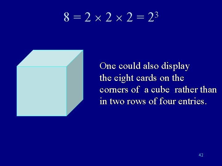 8 = 2 2 2 = 23 One could also display the eight cards