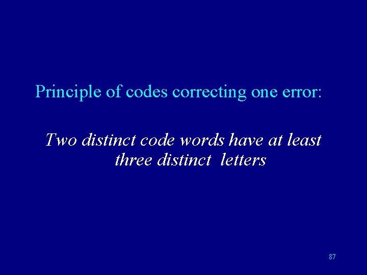 Principle of codes correcting one error: Two distinct code words have at least three