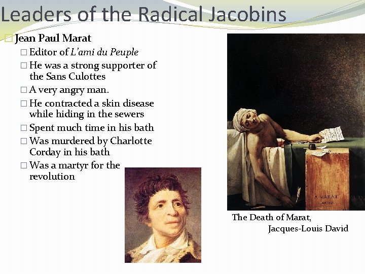 Leaders of the Radical Jacobins �Jean Paul Marat � Editor of L’ami du Peuple