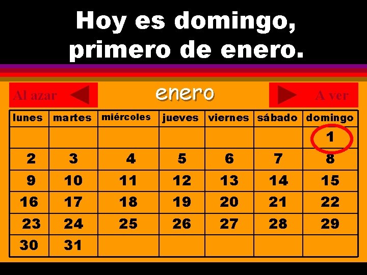 Hoy es domingo, ¿Cuál es la fecha hoy? primero de enero. . enero Al