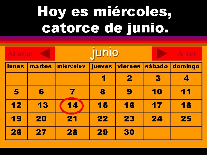 Hoy es miércoles, ¿Cuál es la fecha hoy? catorce de junio. . Al azar