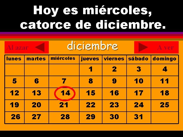 Hoy es miércoles, ¿Cuál es la fecha hoy? catorce de diciembre. . diciembre Al