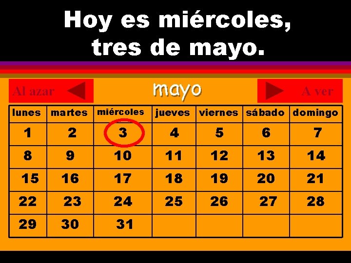 Hoy es miércoles, ¿Cuál es la fecha hoy? tres de mayo. . mayo Al