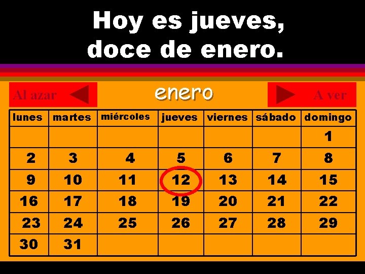 Hoy es jueves, ¿Cuál es la fecha hoy? doce de enero. . enero Al