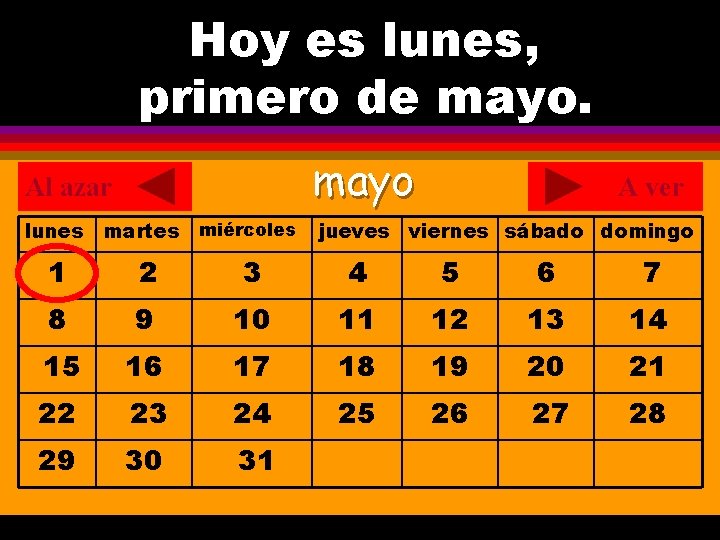 Hoy es lunes, ¿Cuál es la fecha hoy? primero de mayo. . mayo Al