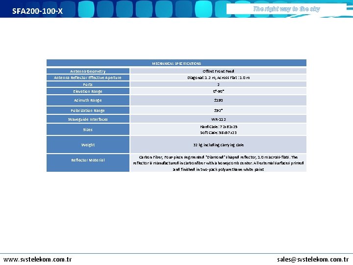 SFA 200 -100 -X The right way to the sky MECHANICAL SPECIFICATIONS Antenna Geometry