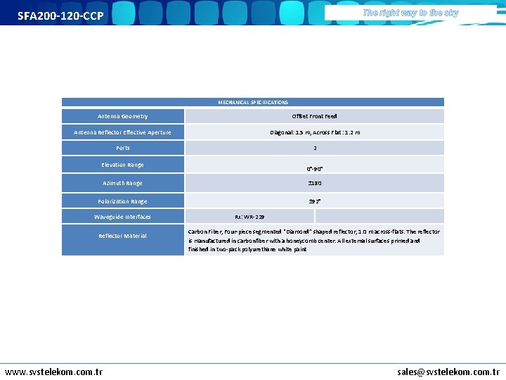 SFA 200 -120 -CCP The right way to the sky MECHANICAL SPECIFICATIONS Antenna Geometry