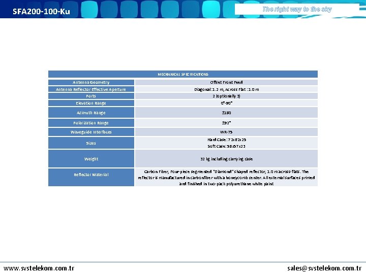 SFA 200 -100 -Ku The right way to the sky MECHANICAL SPECIFICATIONS Antenna Geometry