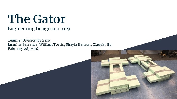 The Gator Engineering Design 100 -019 Team 8: Division by Zero Jasmine Ferrence, William