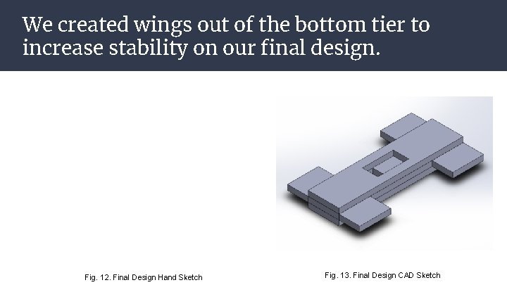 We created wings out of the bottom tier to increase stability on our final