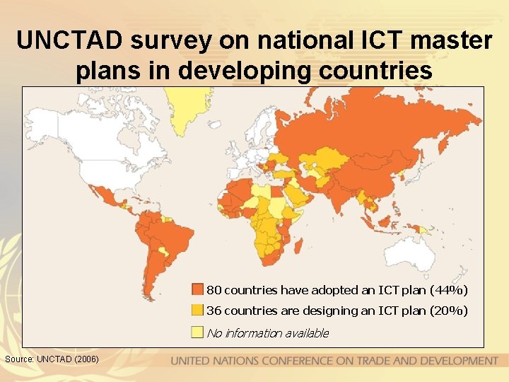 UNCTAD survey on national ICT master plans in developing countries 80 countries have adopted