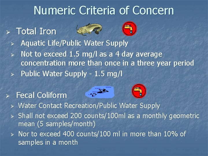 Numeric Criteria of Concern Ø Ø Total Iron Aquatic Life/Public Water Supply Not to