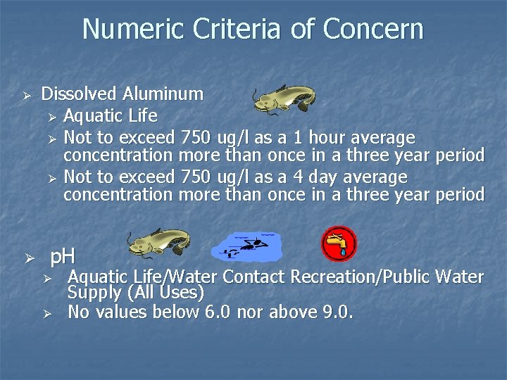 Numeric Criteria of Concern Ø Ø Dissolved Aluminum Ø Aquatic Life Ø Not to