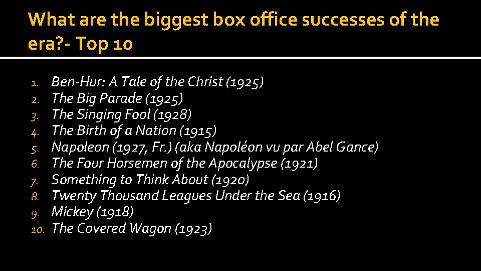 What are the biggest box office successes of the era? - Top 10 1.