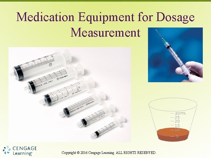 Medication Equipment for Dosage Measurement Copyright © 2016 Cengage Learning. ALL RIGHTS RESERVED. 