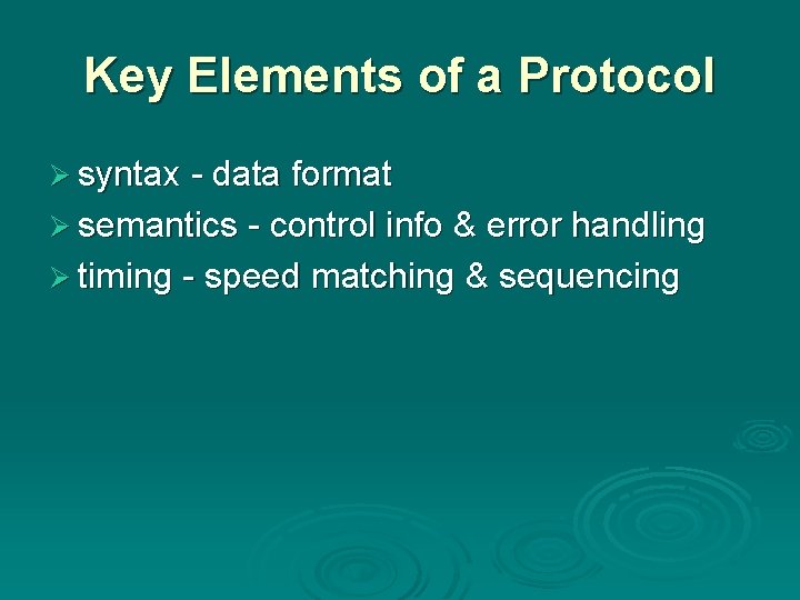 Key Elements of a Protocol Ø syntax - data format Ø semantics - control