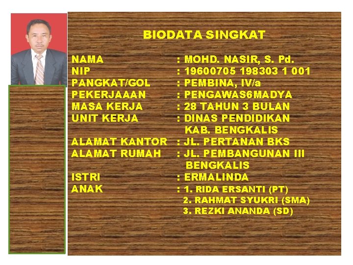 BIODATA SINGKAT NAMA NIP PANGKAT/GOL PEKERJAAAN MASA KERJA UNIT KERJA ALAMAT KANTOR ALAMAT RUMAH