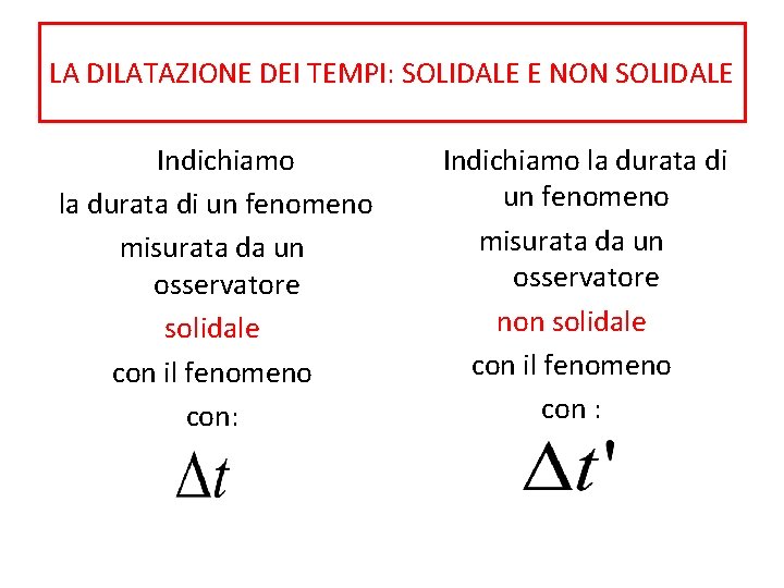 LA DILATAZIONE DEI TEMPI: SOLIDALE E NON SOLIDALE Indichiamo la durata di un fenomeno