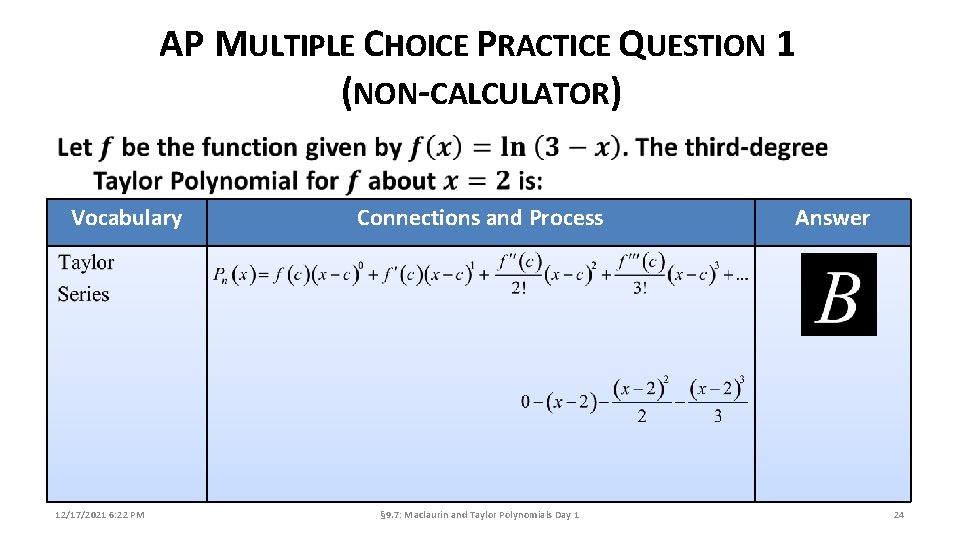 AP MULTIPLE CHOICE PRACTICE QUESTION 1 (NON-CALCULATOR) Vocabulary 12/17/2021 6: 22 PM Connections and