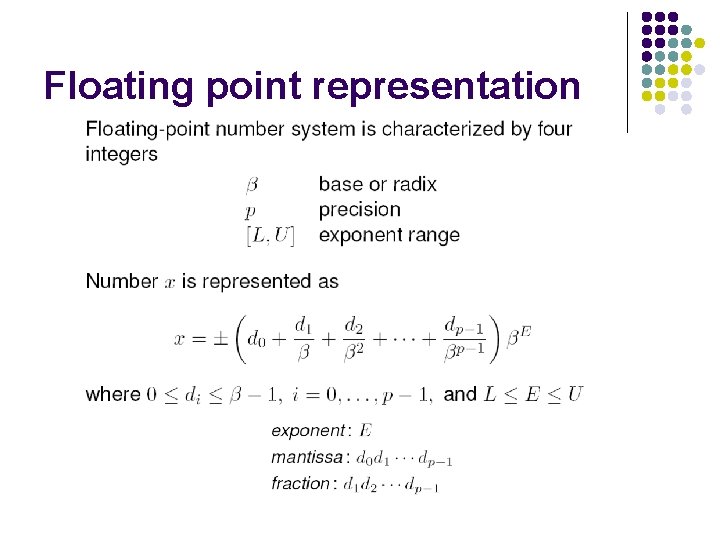 Floating point representation Floating point representation