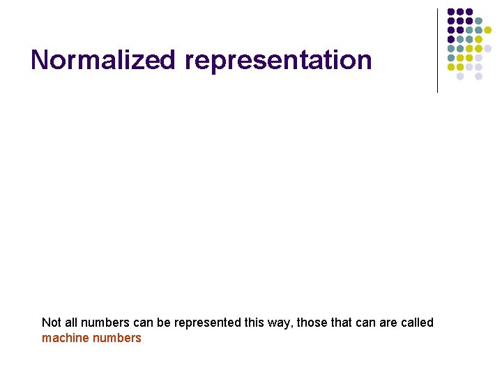 Normalized representation Not all numbers can be represented this way, those that can are
