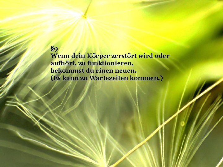 § 9 Wenn dein Körper zerstört wird oder aufhört, zu funktionieren, bekommst du einen