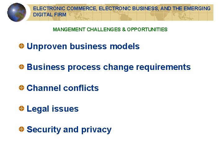 ELECTRONIC COMMERCE, ELECTRONIC BUSINESS, AND THE EMERGING DIGITAL FIRM MANGEMENT CHALLENGES & OPPORTUNITIES Unproven