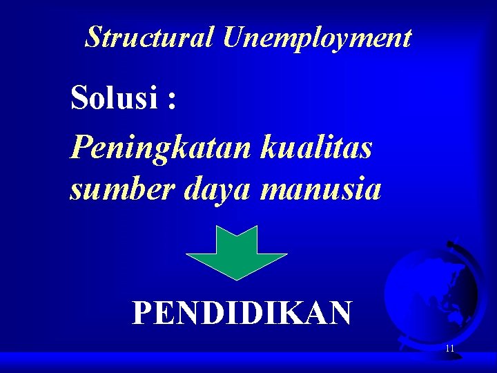 Structural Unemployment Solusi : Peningkatan kualitas sumber daya manusia PENDIDIKAN 11 