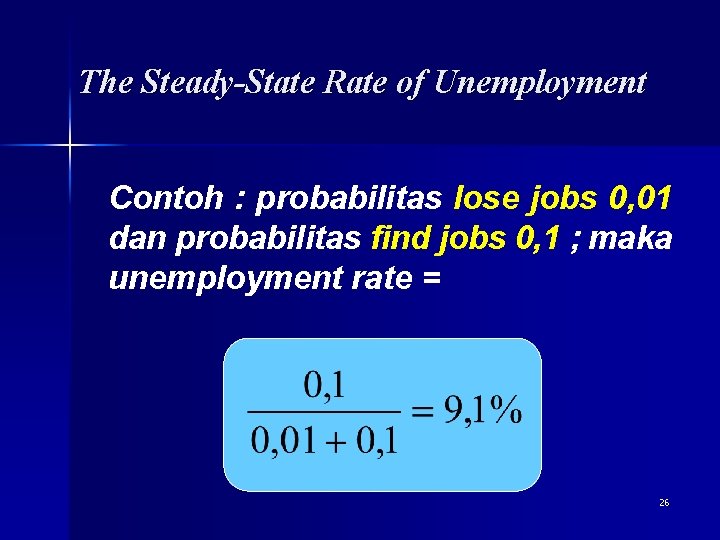 The Steady-State Rate of Unemployment Contoh : probabilitas lose jobs 0, 01 dan probabilitas