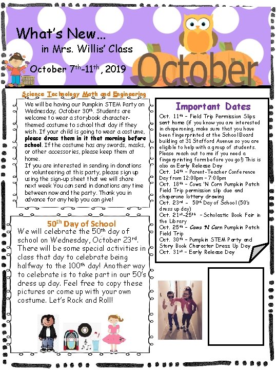 Whats New in Mrs Willis Class October 7