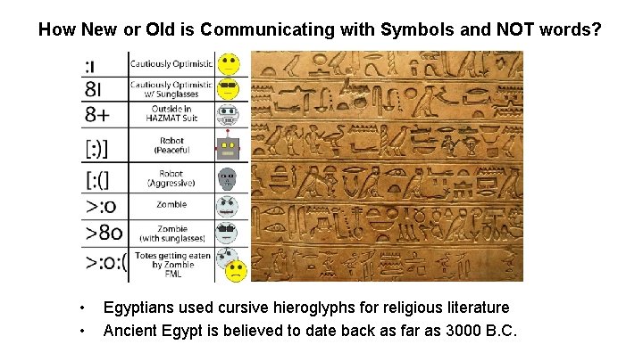 How New or Old is Communicating with Symbols and NOT words? • • Egyptians