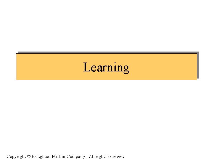 Learning Copyright © Houghton Mifflin Company. All rights reserved 