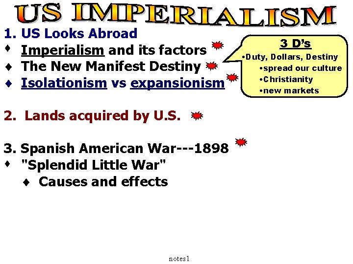1. US Looks Abroad s Imperialism and its factors ¨ The New Manifest Destiny